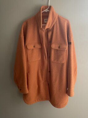 Roxy Sherpa Jacket XL Peach Fleece Button Front Cozy Shacket